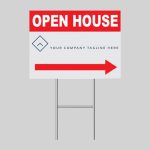 Image of an open house yard sign and stake.
