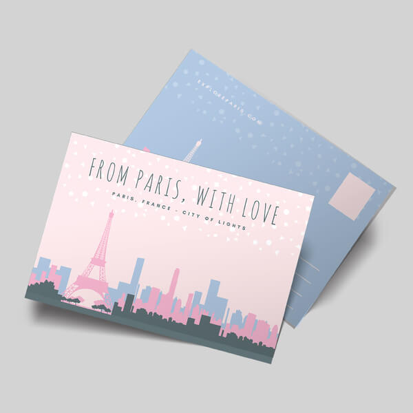 Image of a postcard and envelope.