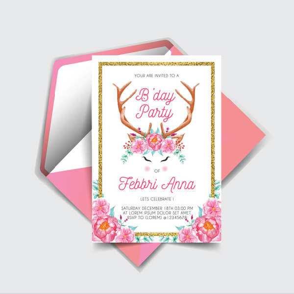 Image of a printed and folded invitation with an envelope.